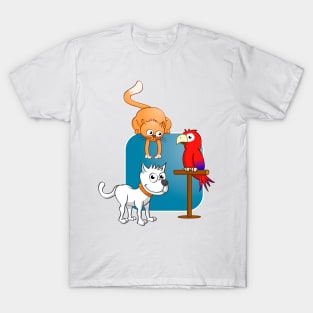 The cat, the dog and the parrot. Vector Illustration T-Shirt